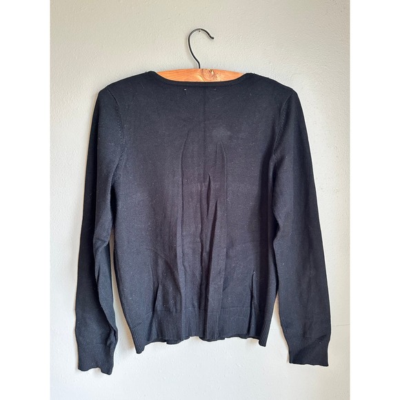 Carolyn Taylor Womens Sweater Cardigan Beaded Long‎ Sleeves Snap Front Black M - Picture 2 of 4